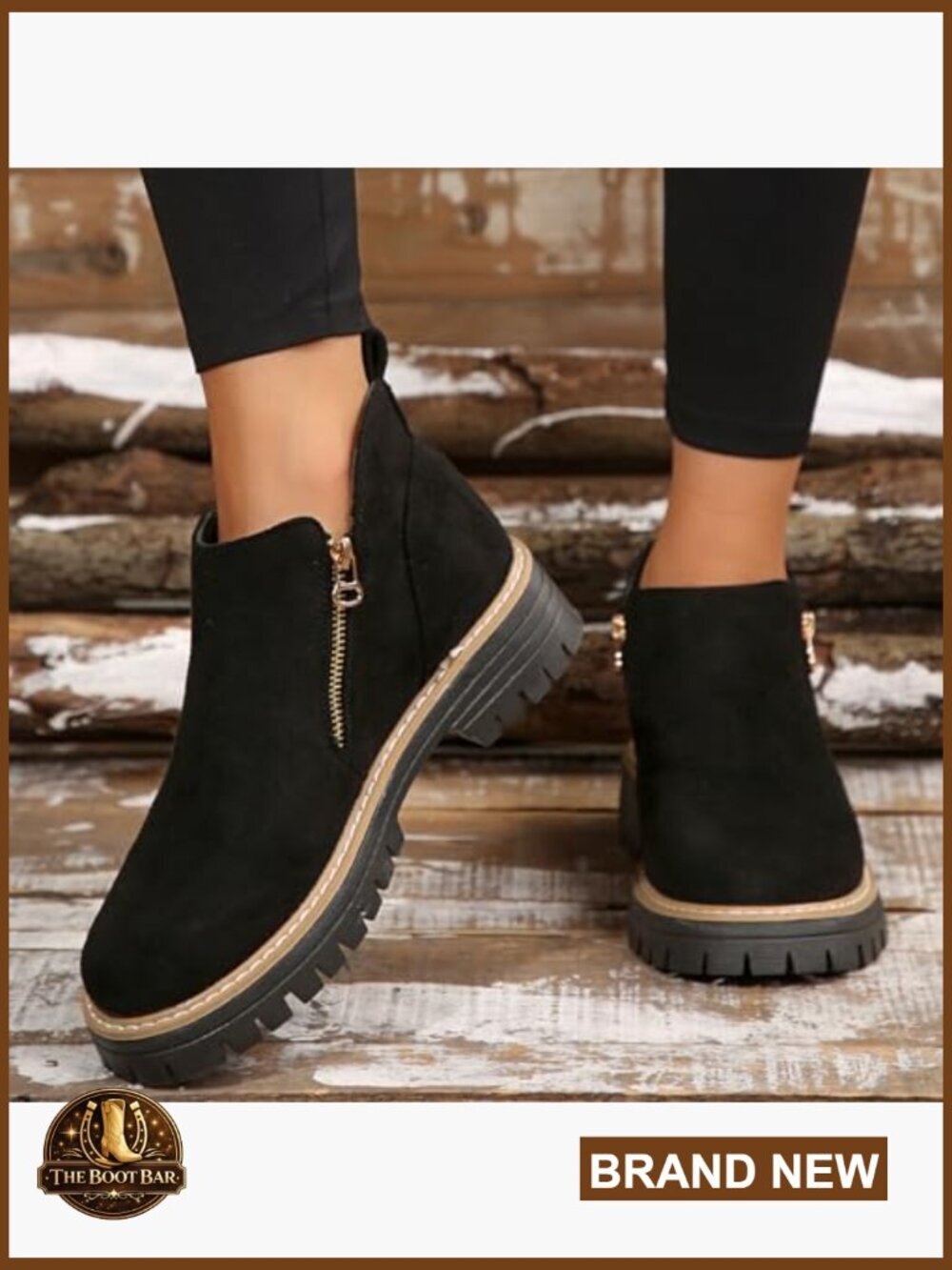 Chunky Heel Ankle Boots Platform Lug Sole Round Toe Side Zipper Vintage - Picture 7 of 7